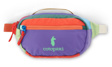 A vibrantly colourful Cotopaxi hip pack.